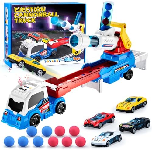 AuroTops Toy Truck with Racing Cars & Lights