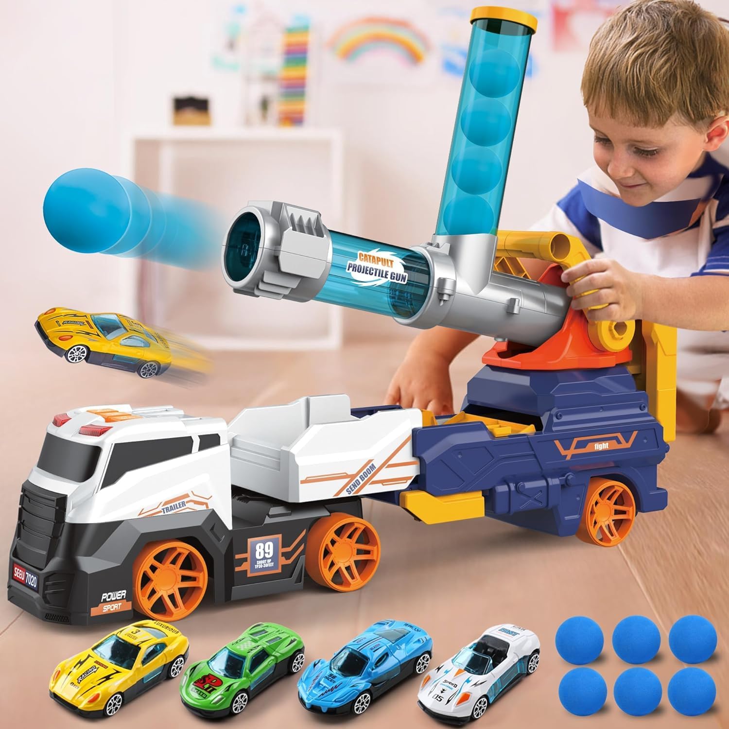 NDwi Dowellin Transport Truck Toy with Cars & Foam Balls