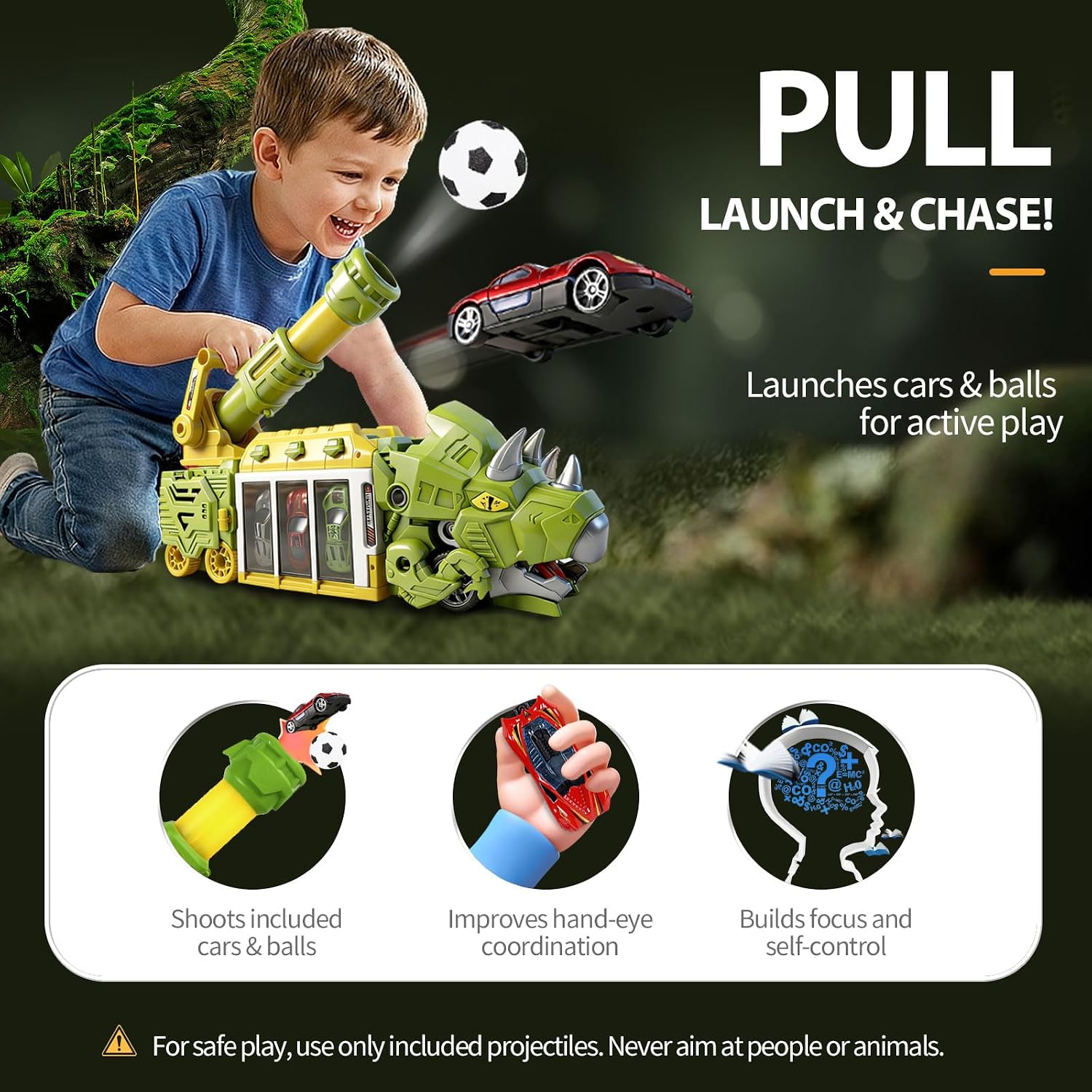 LuckFuture Triceratops Dinosaur Launcher Truck Toy