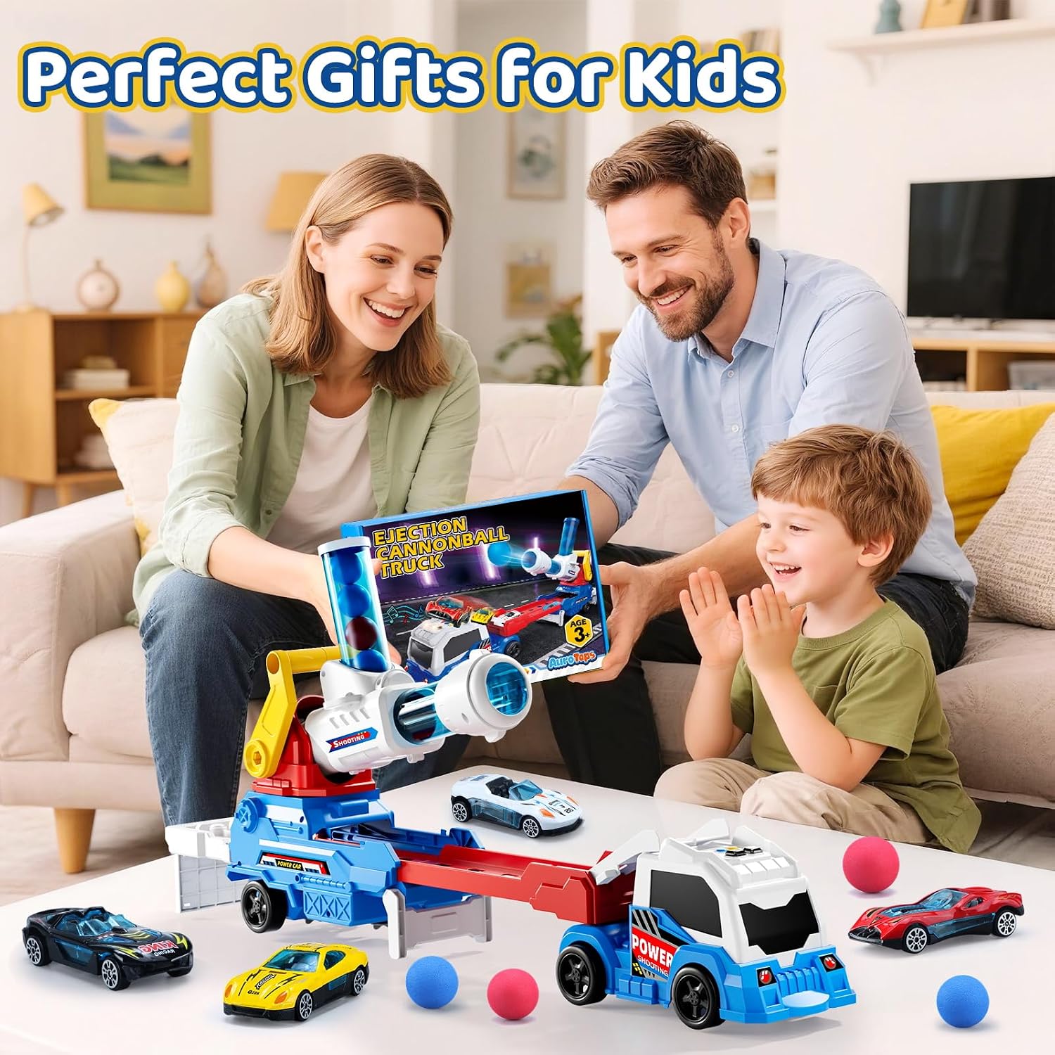 AuroTops Toy Truck with Racing Cars & Lights