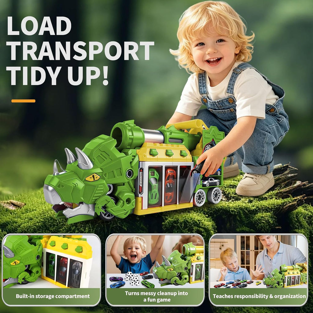 LuckFuture Triceratops Dinosaur Launcher Truck Toy